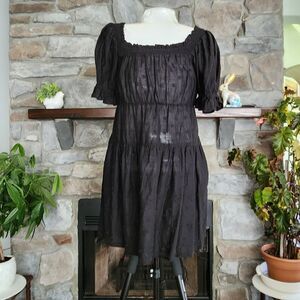 Oid Navy Black Embroidered Cotton Puff Sleeve Dress Size M